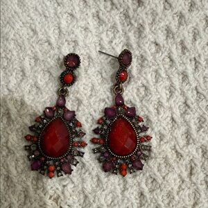 Elegant Red and Purple Teardrop Earrings